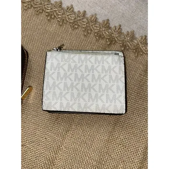 Michael Kors MK Monogram Logo Zipper Snap Fold Wallet Bundle Lot White Brown GUC - Picture 7 of 9
